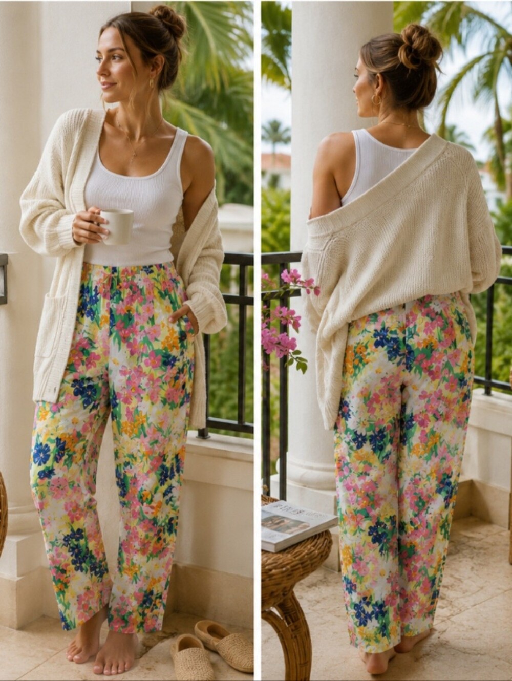 L Petite NWT Floral Poplin Pajama Pants 100% Cotton Lounge Sleepwear Multicolor